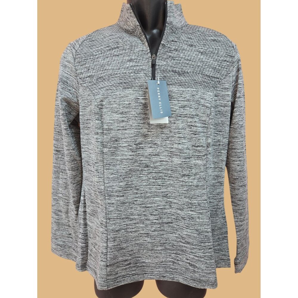 Perry Ellis Womens Gray Heather Athletic 1/4 Zip Medium NWT